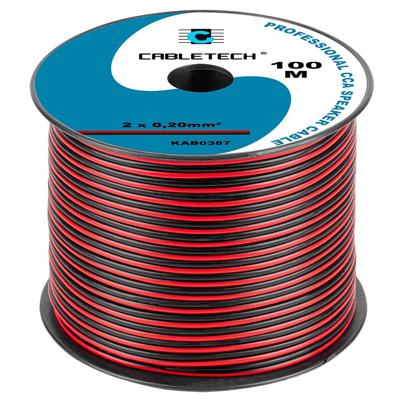 Cablu difuzor CCA 2 × 0,20 mm² roșu/negru pe rolă de 100 m Cabletech KAB0387