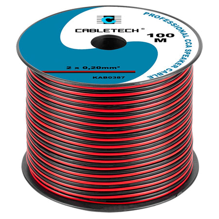 Cablu difuzor CCA 2 × 0,20 mm² roșu/negru pe rolă de 100 m Cabletech KAB0387