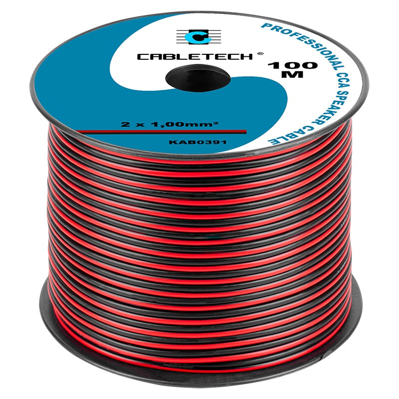 Cablu difuzor CCA de 2 × 1,00 mm² roșu/negru la metru Cabletech KAB0391
