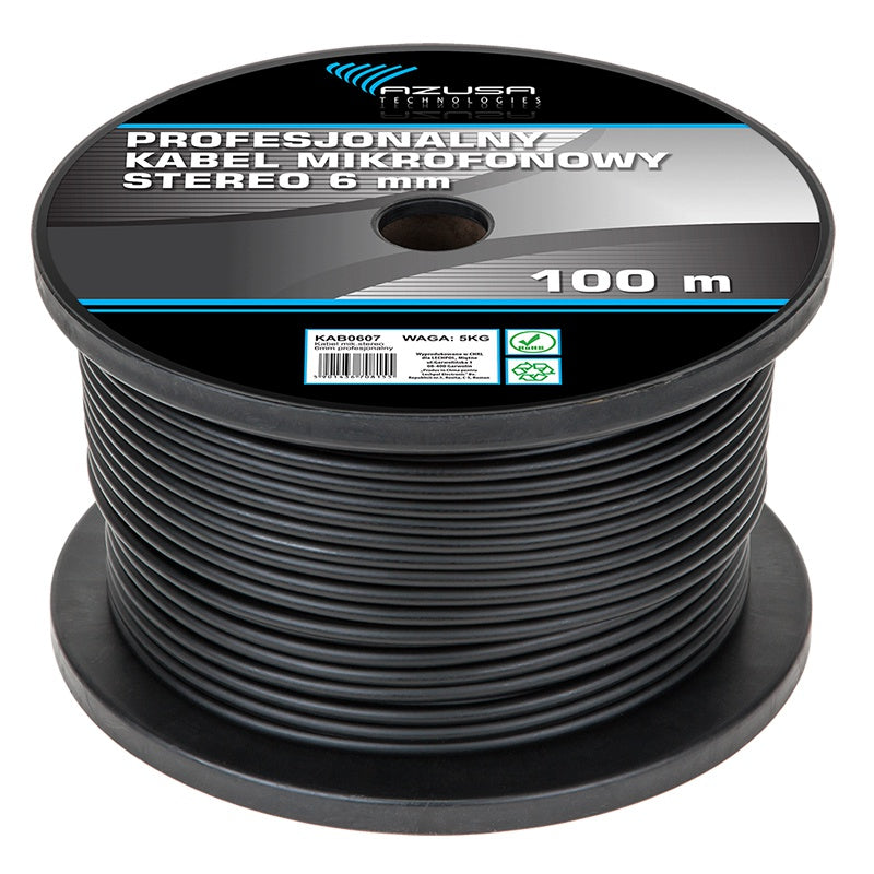 Cablu microfon stereo profesional 6 mm rola 100 m Azusa KAB0607