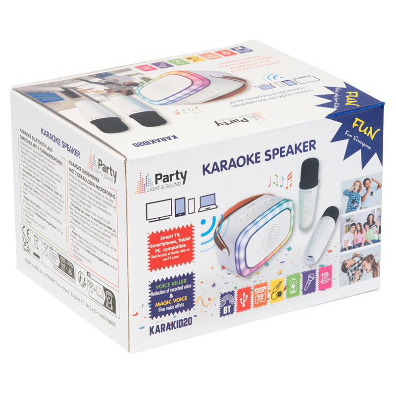 Boxă karaoke portabilă cu 2 microfoane, BT/USB/TWS, Party KARAKID20