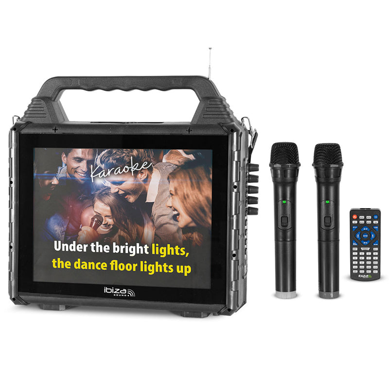 Set portabil karaoke cu ecran 14.1", 2 microfoane wireless, Bluetooth, Ibiza Sound KARAVISION