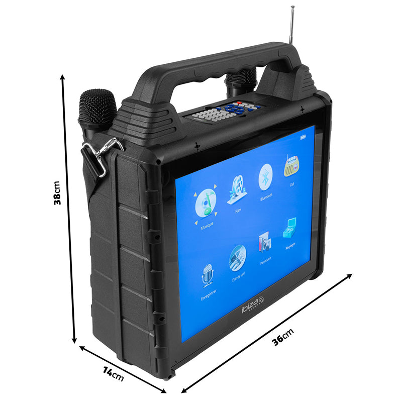 Set portabil karaoke cu ecran 14.1", 2 microfoane wireless, Bluetooth, Ibiza Sound KARAVISION