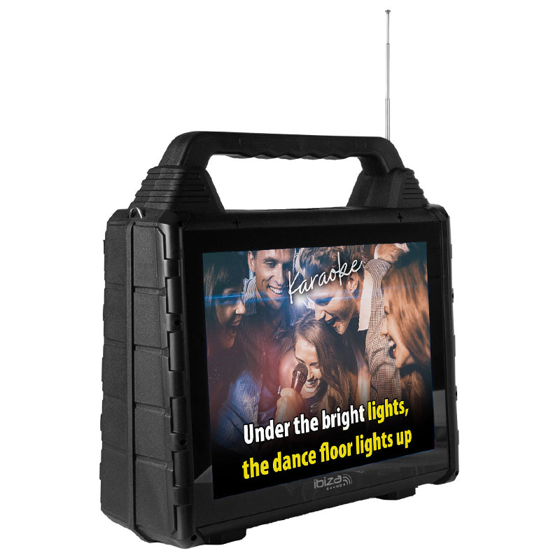 Set portabil karaoke cu ecran 14.1", 2 microfoane wireless, Bluetooth, Ibiza Sound KARAVISION