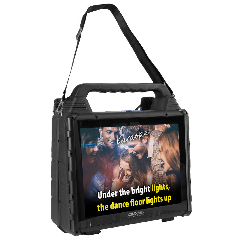 Set portabil karaoke cu ecran 14.1", 2 microfoane wireless, Bluetooth, Ibiza Sound KARAVISION