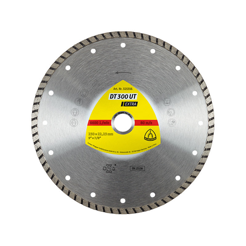 Disc diamantat turbo KLINGSPOR DT 300 UT EXTRA, universal pentru materiale de construcții și beton, dinți turbo, performanță ridicată