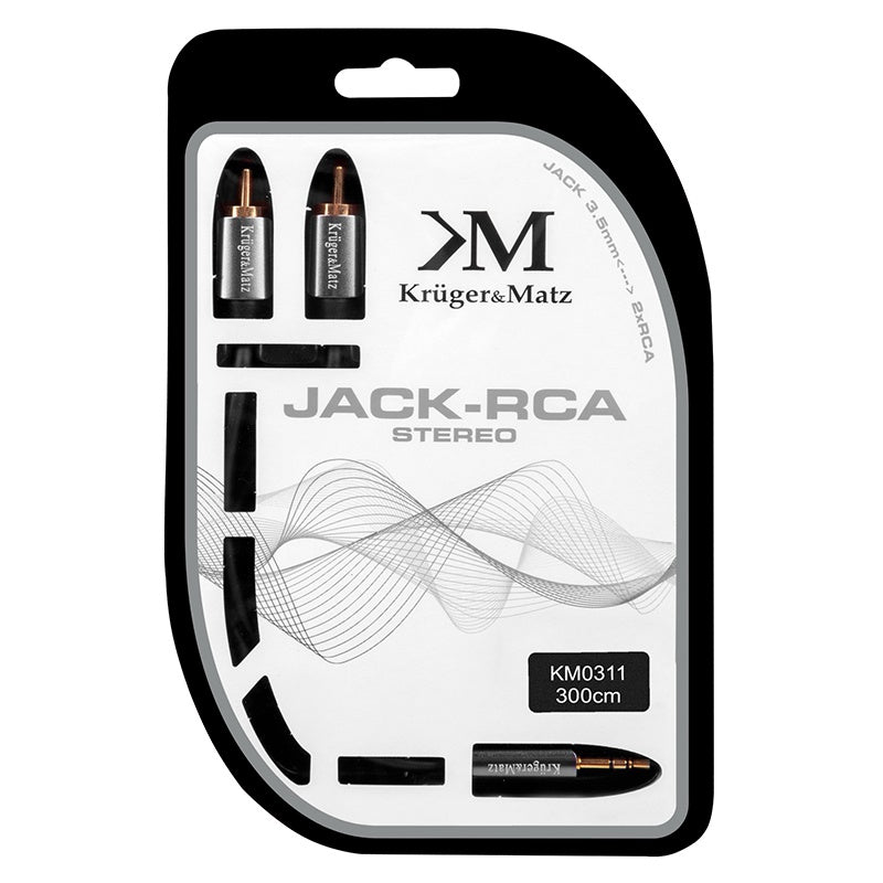 Cablu audio jack stereo tată 3,5 mm la 2 x RCA tată de 3 m Kruger Matz KM0311
