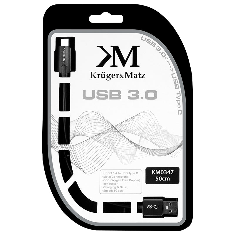 Cablu USB-A la USB-C 3.0 de 0,5 m cu viteză de 5 Gbps Kruger Matz KM0347