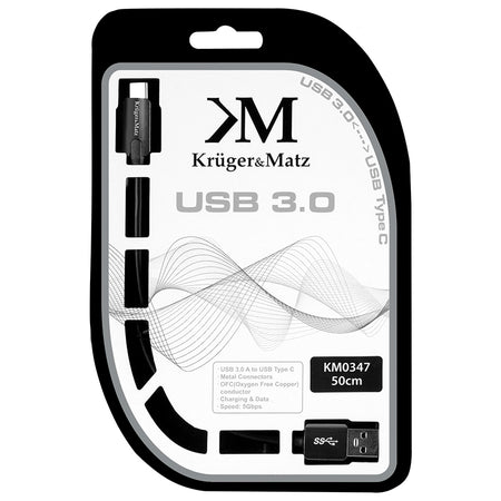 Cablu USB-A la USB-C 3.0 de 0,5 m cu viteză de 5 Gbps Kruger Matz KM0347