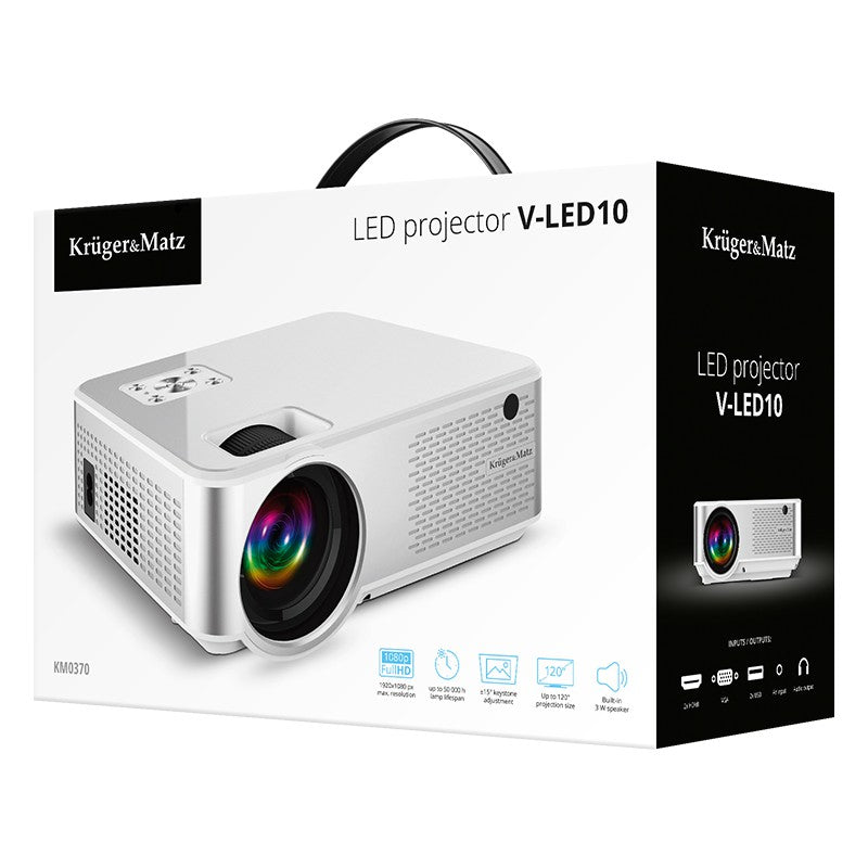Videoproiector LED cu rezoluție nativă 1280×720 px și intrări HDMI Kruger Matz V-LED10 KM0370