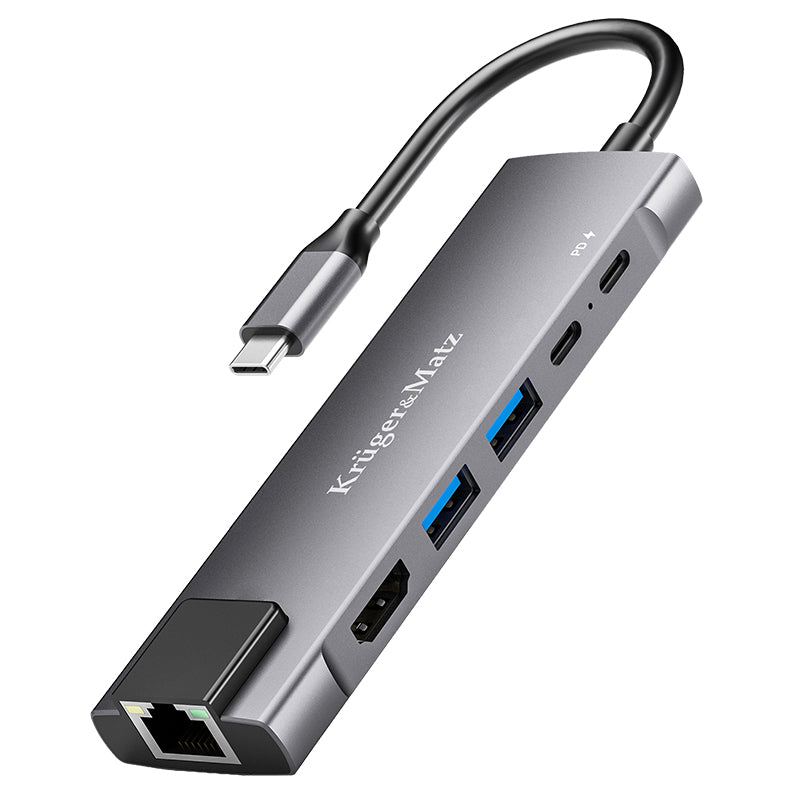 Adaptor hub USB Tip-C cu HDMI, 2× USB 3.0, USB-C și RJ45 Kruger Matz KM0391.2