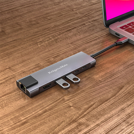 Adaptor hub USB Tip-C cu HDMI, 2× USB 3.0, USB-C și RJ45 Kruger Matz KM0391.2