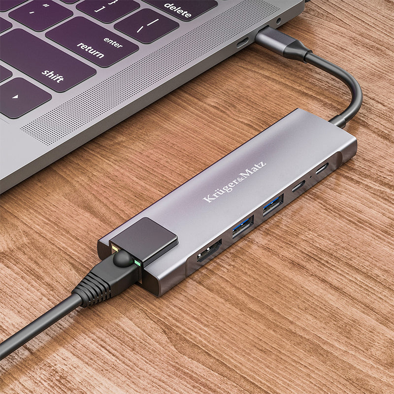 Adaptor hub USB Tip-C cu HDMI, 2× USB 3.0, USB-C și RJ45 Kruger Matz KM0391.2