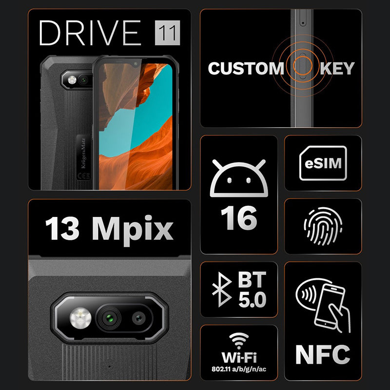 Smartphone Drive 11 rezistent IP68 cu ecran IPS de 6,56 inci la 90 Hz și baterie de 6500 mAh Kruger Matz KM05006