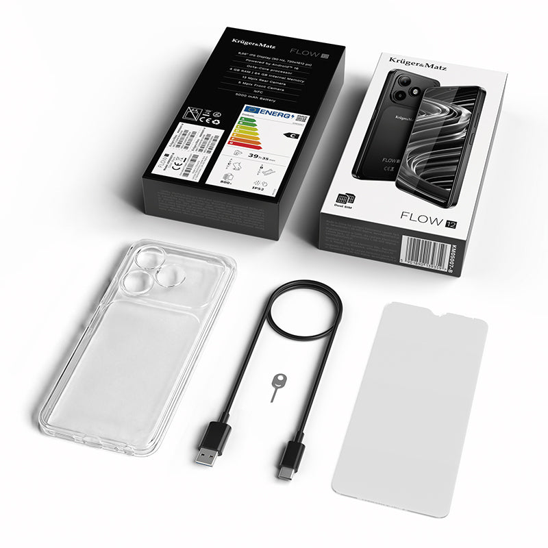 Smartphone Flow 12 cu ecran de 6,56 inch, 4 GB RAM și 64 GB memorie, negru Kruger Matz KM05007-B