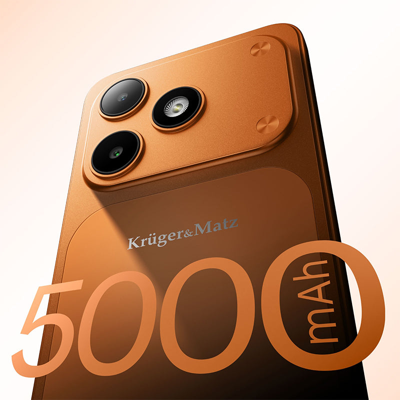 Smartphone Flow 12 cu ecran IPS de 6,56 inci, 4 GB/64 GB și baterie 5000 mAh, portocaliu Kruger Matz KM05007-OR