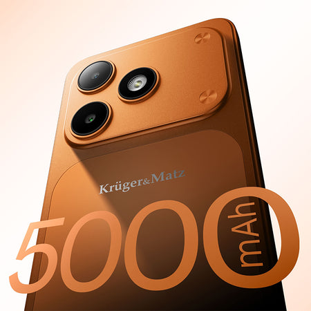 Smartphone Flow 12 cu ecran IPS de 6,56 inci, 4 GB/64 GB și baterie 5000 mAh, portocaliu Kruger Matz KM05007-OR