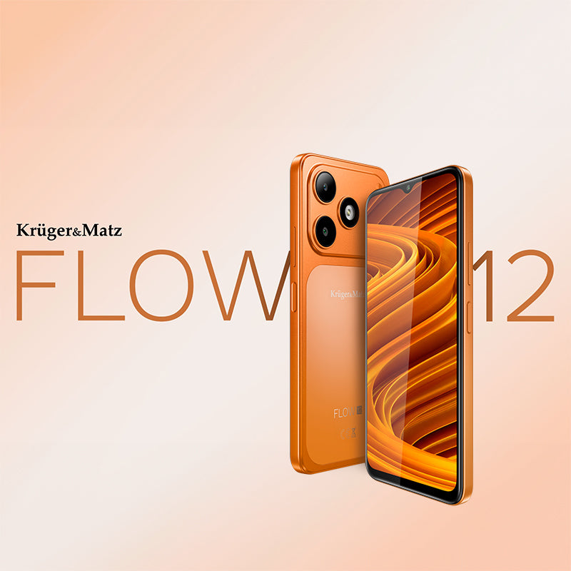 Smartphone Flow 12 cu ecran IPS de 6,56 inci, 4 GB/64 GB și baterie 5000 mAh, portocaliu Kruger Matz KM05007-OR