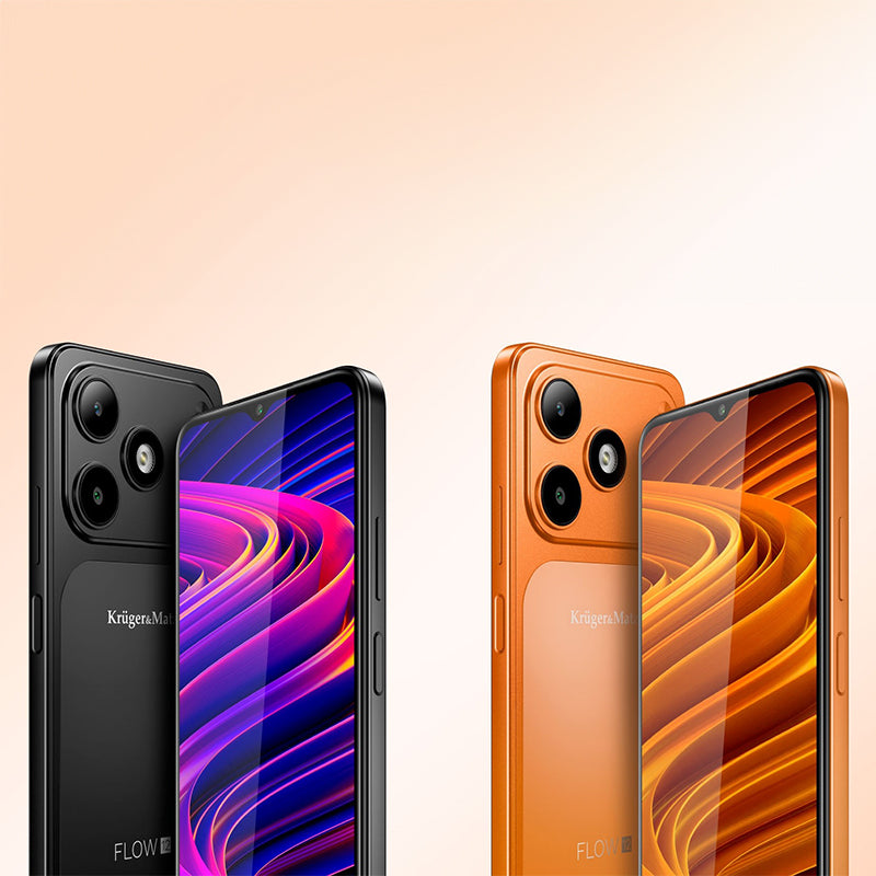 Smartphone Flow 12 cu ecran IPS de 6,56 inci, 4 GB/64 GB și baterie 5000 mAh, portocaliu Kruger Matz KM05007-OR