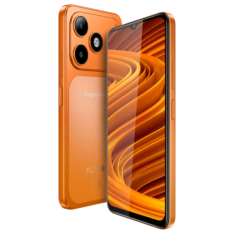 Smartphone Flow 12 cu ecran IPS de 6,56 inci, 4 GB/64 GB și baterie 5000 mAh, portocaliu Kruger Matz KM05007-OR