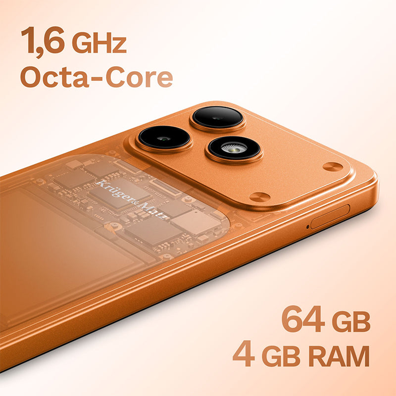 Smartphone Flow 12 cu ecran IPS de 6,56 inci, 4 GB/64 GB și baterie 5000 mAh, portocaliu Kruger Matz KM05007-OR