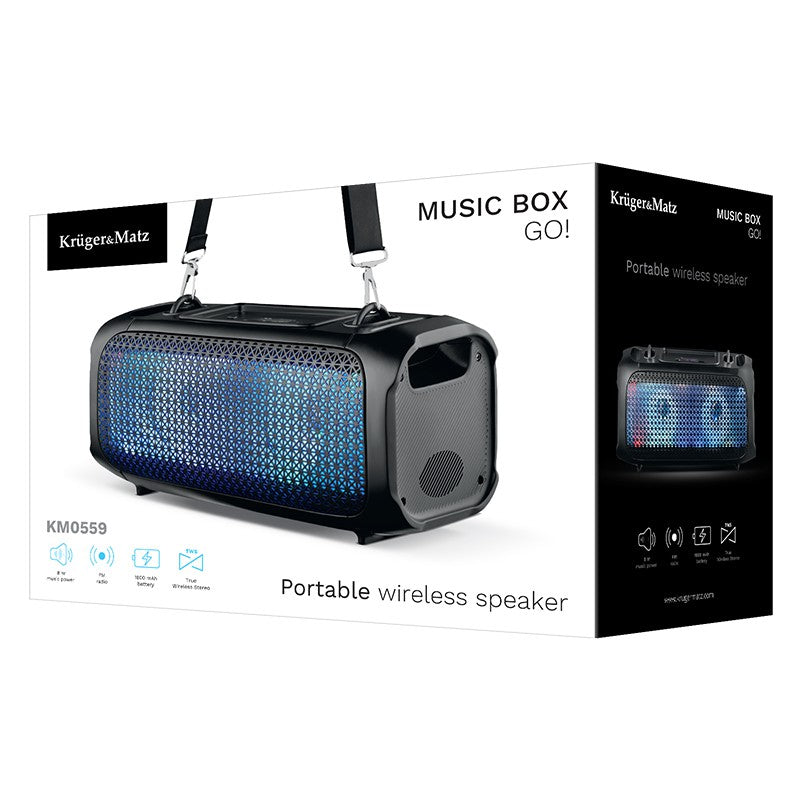 Boxă portabilă Music Box Go cu FM, Bluetooth 5.0 și funcție TWS Kruger Matz KM0559