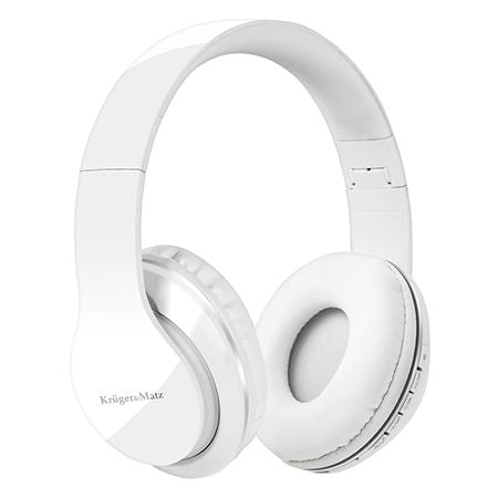 Căști audio Bluetooth Street albe cu player microSD și Bluetooth 4.1 Kruger Matz KM0623