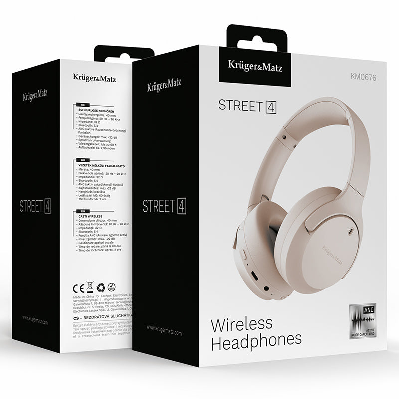 Căști wireless cu ANC STREET 4 și Bluetooth 5.4 bej Kruger Matz KM0676-BG