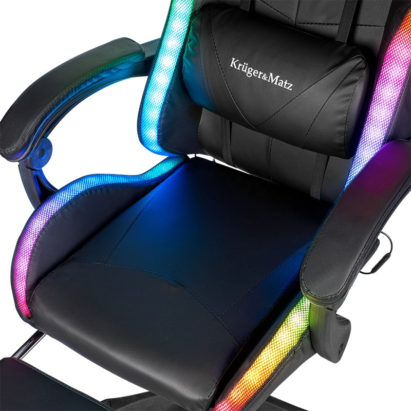 Scaun gaming GX-150 negru cu iluminare LED din piele ecologică Kruger Matz KM0790-BLED