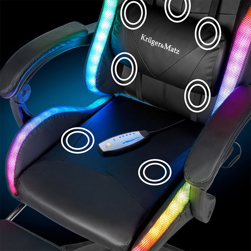 Scaun gaming GX-150 negru cu iluminare LED și masaj Kruger Matz KM0790-BLED+