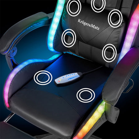 Scaun gaming GX-150 negru cu iluminare LED și masaj Kruger Matz KM0790-BLED+