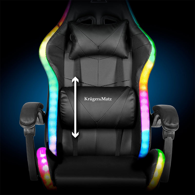 Scaun gaming GX-150 negru cu iluminare LED și masaj Kruger Matz KM0790-BLED+