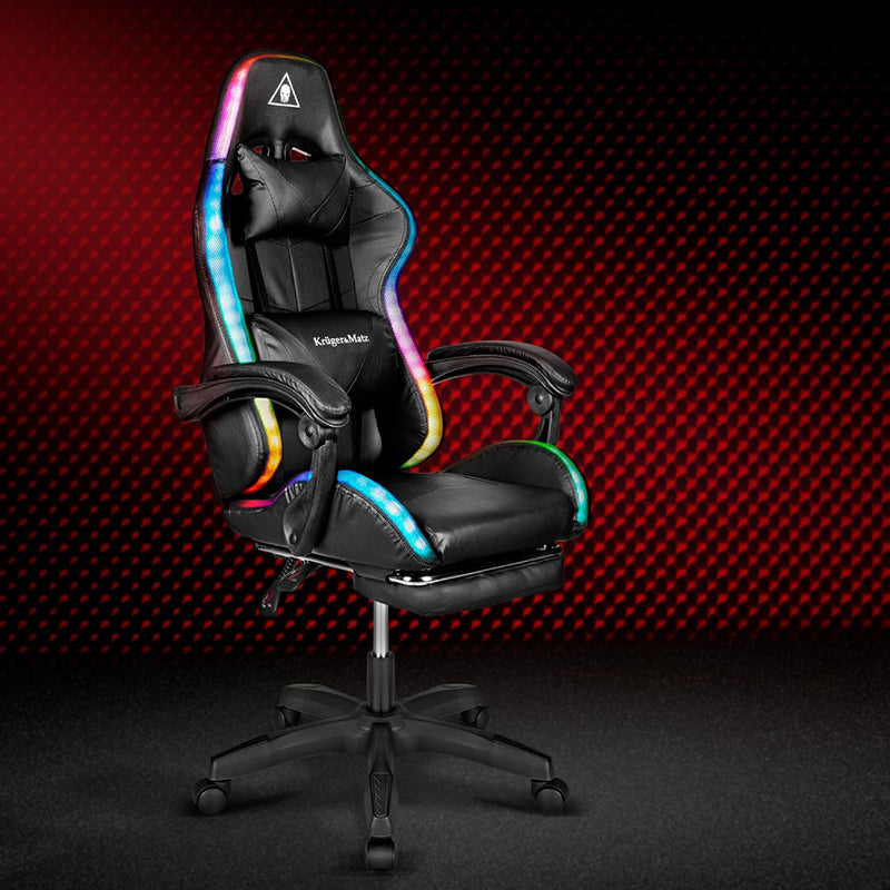 Scaun gaming GX-150 negru cu iluminare LED și masaj Kruger Matz KM0790-BLED+