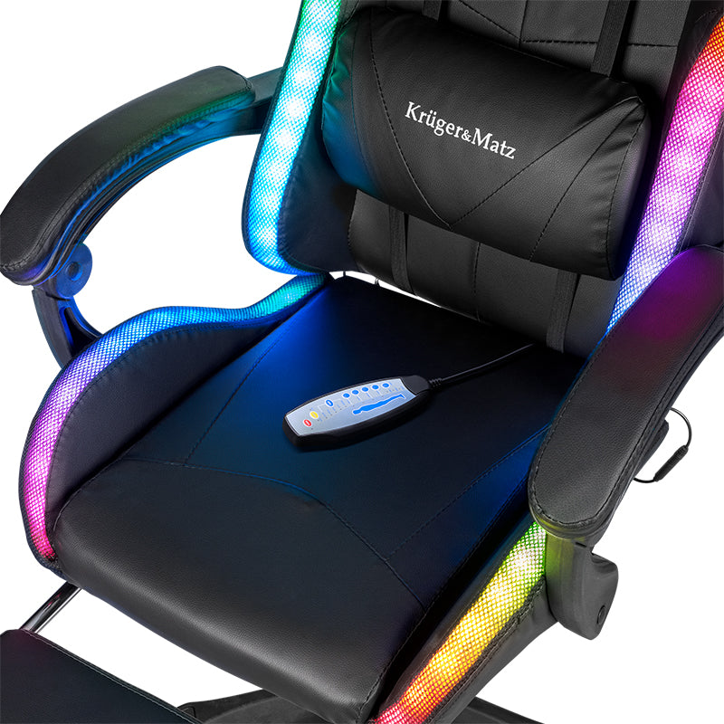 Scaun gaming GX-150 negru cu iluminare LED și masaj Kruger Matz KM0790-BLED+