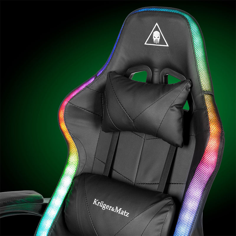 Scaun gaming GX-150 negru cu iluminare LED și masaj Kruger Matz KM0790-BLED+
