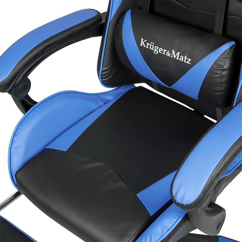 Scaun gaming GX-150 negru-albastru din piele ecologică cu spătar reglabil la 145° Kruger Matz KM0790-BL