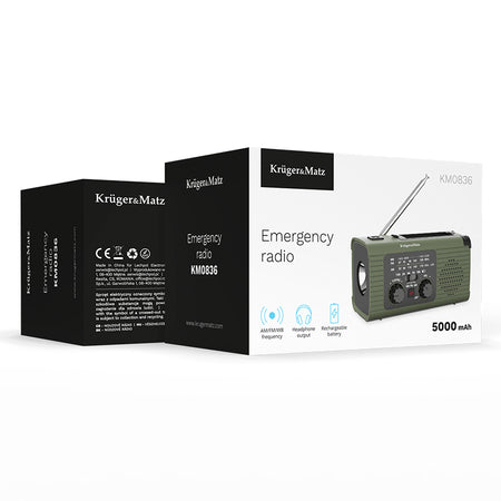 Radio multifuncțional solar cu powerbank 5000 mAh și lanternă Kruger Matz KM0836