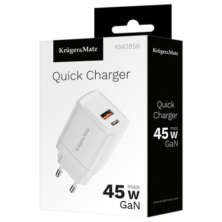 Încărcător rețea GaN 45W cu USB-C PD și USB-A QC Kruger Matz KM0856
