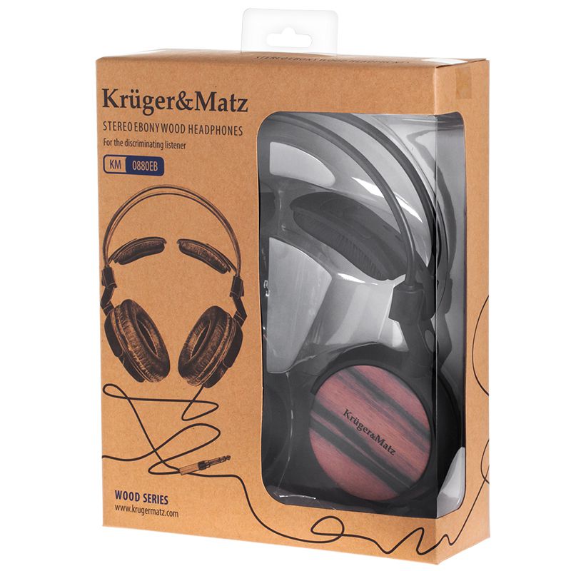 Căști over-ear cu carcasă din lemn de abanos și difuzor de 50 mm Kruger Matz KM0880EB