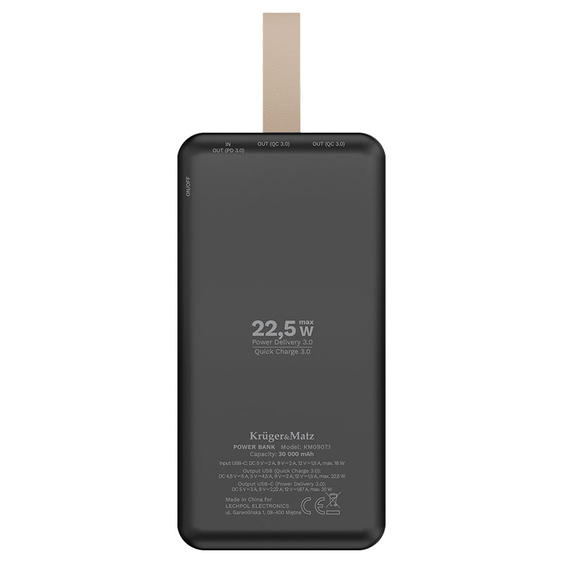Baterie externă 30000 mAh Li-Poly cu USB-C și 2× USB-A Kruger Matz KM0907.1