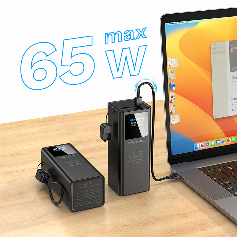 Baterie externă 20000 mAh Li-ion 65 W cu încărcare rapidă PD și QC Kruger Matz KM0914
