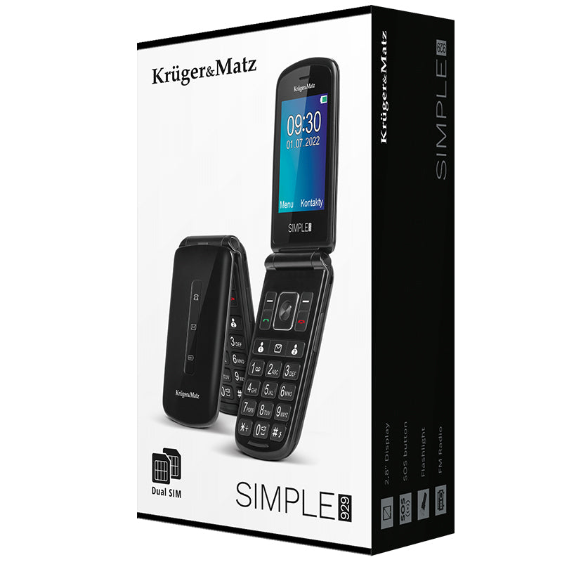 Telefon mobil GSM cu clapetă pentru seniori cu buton SOS și Dual SIM Kruger Matz KM0929.1