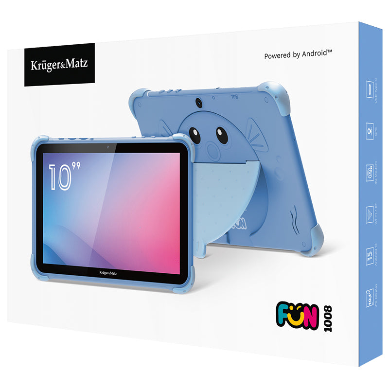Tabletă pentru copii cu ecran IPS de 10,1 inch, Android 13, 4 GB RAM și LTE Kruger Matz KM1008-BL