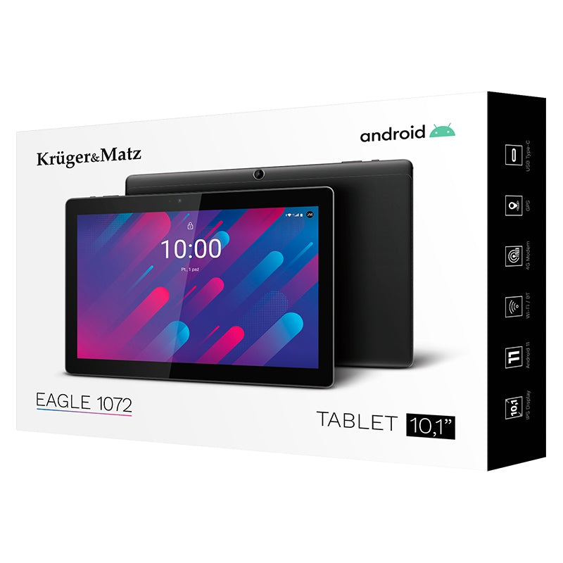 Tabletă 4G LTE de 10,1 inch cu 4 GB RAM, 64 GB și Android 11 Kruger Matz KM1072.1