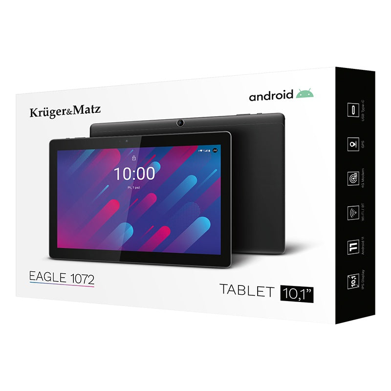 Tabletă 4G LTE cu ecran IPS de 10,1 inch și memorie de 4 GB RAM și 64 GB stocare Kruger Matz KM1072