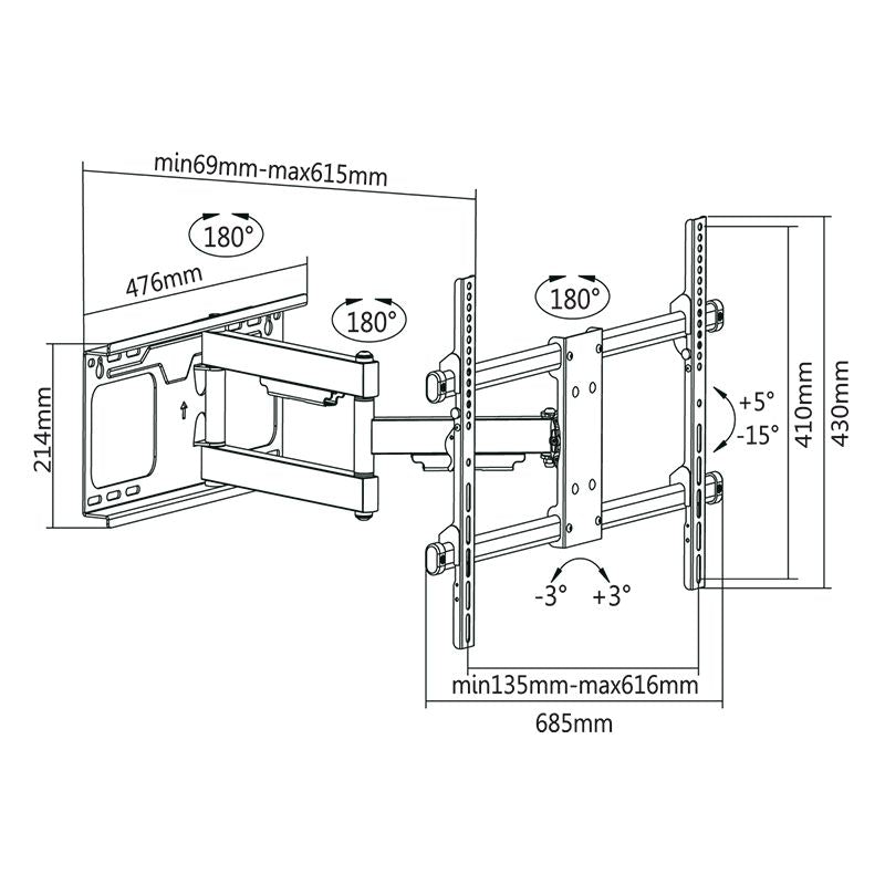 Suport TV de perete articulat pentru 37 - 70 inch cu sarcină 60 kg Kruger Matz KM1305