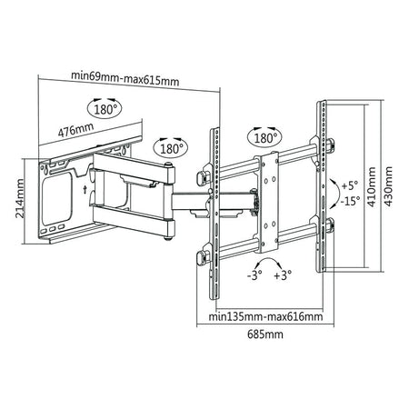 Suport TV de perete articulat pentru 37 - 70 inch cu sarcină 60 kg Kruger Matz KM1305