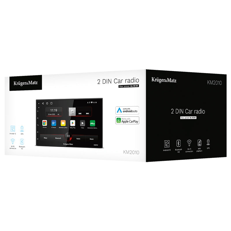 Player auto 2 DIN cu ecran tactil de 7" și Android 12 cu suport CarPlay și Android Auto Kruger Matz KM2010