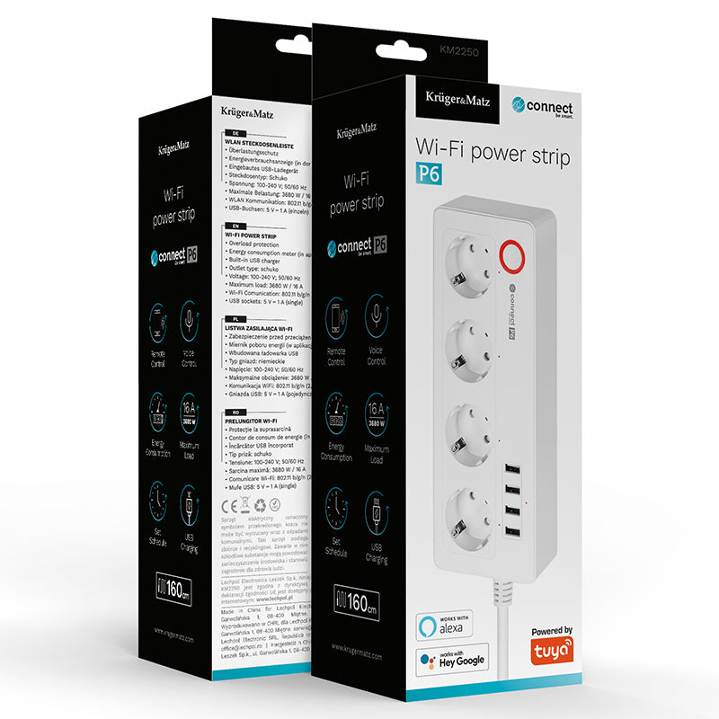 Prelungitor smart 4 prize Schuko, 4 USB, Connect P6 Tuya Kruger Matz KM2250