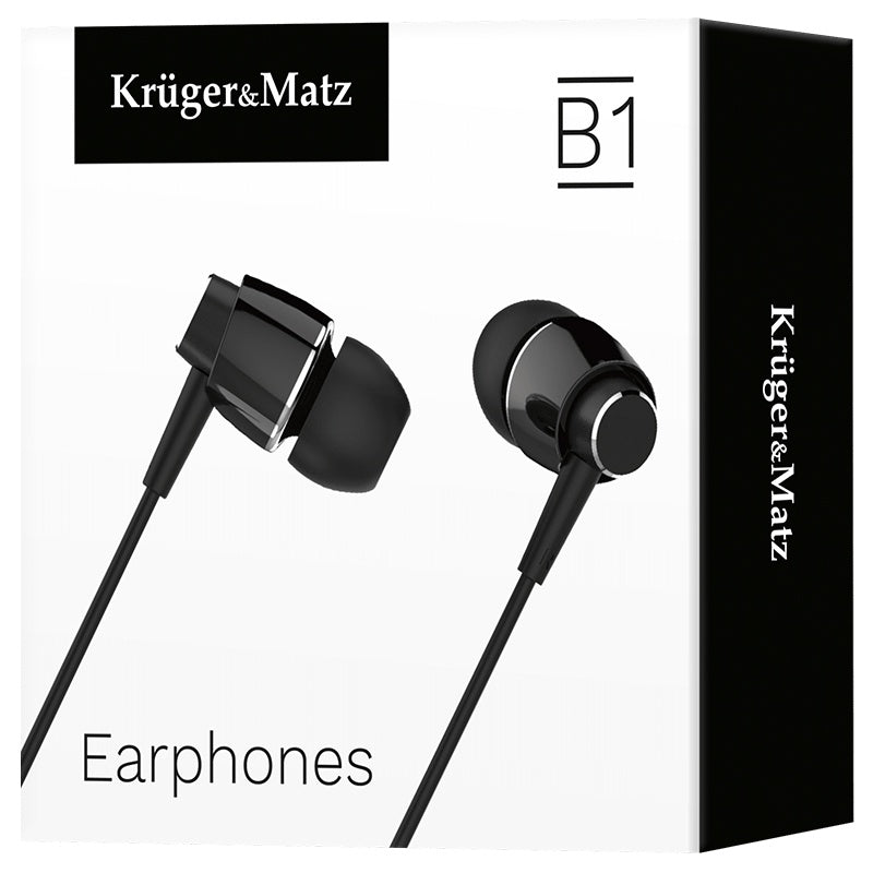 Căști in-ear negre cu microfon și conector de 3,5 mm Kruger Matz KMPB1-B